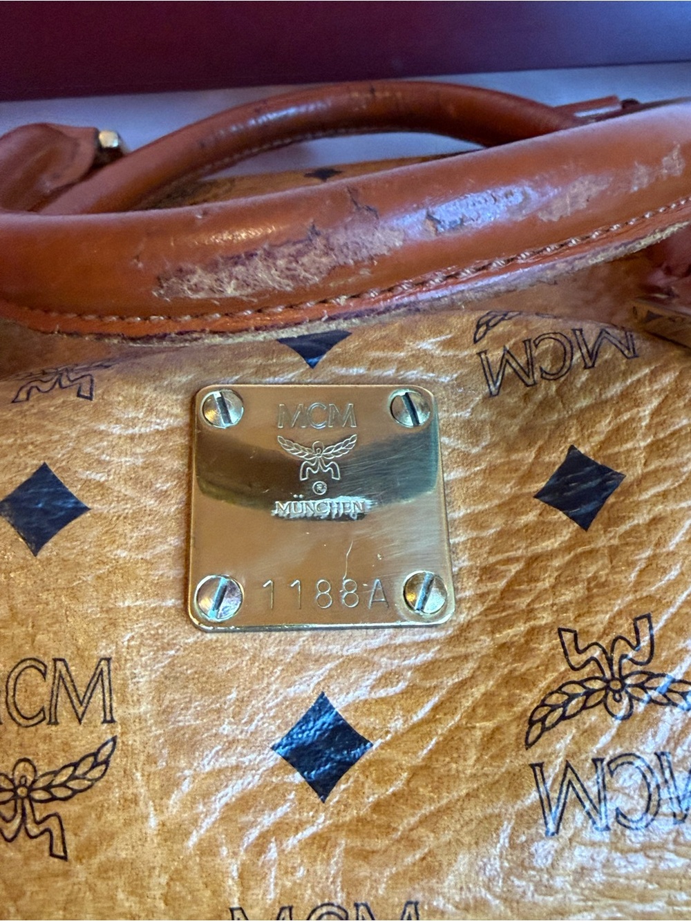 MCM Monogram Visetos Travel Duffle in Cognac Brown with Black Accents 35 - Picture 3 of 13